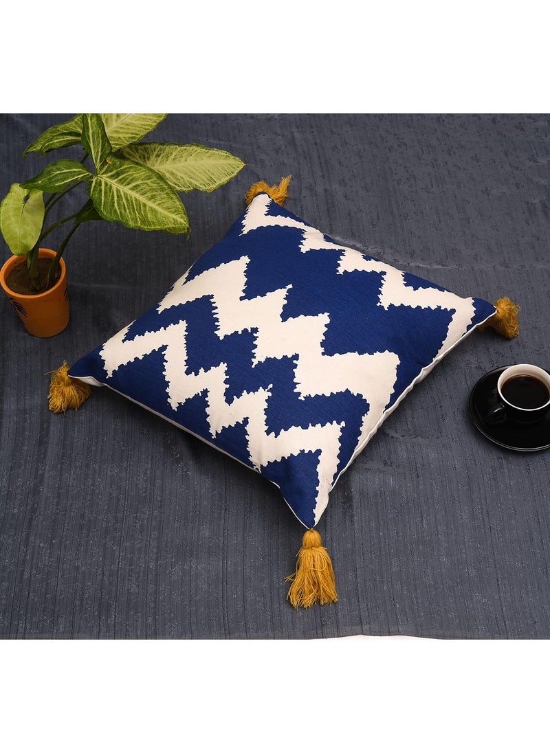 Decoghar Blue Handmade Bohemian Embroidered Throw Pillow Cover Square Cushion Cover for Living Rooms Bedrooms and Offices 16x16 Inch Pack of 1