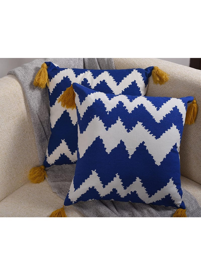 Decoghar Blue Handmade Bohemian Embroidered Throw Pillow Cover Square Cushion Cover for Living Rooms Bedrooms and Offices 16x16 Inch Pack of 1