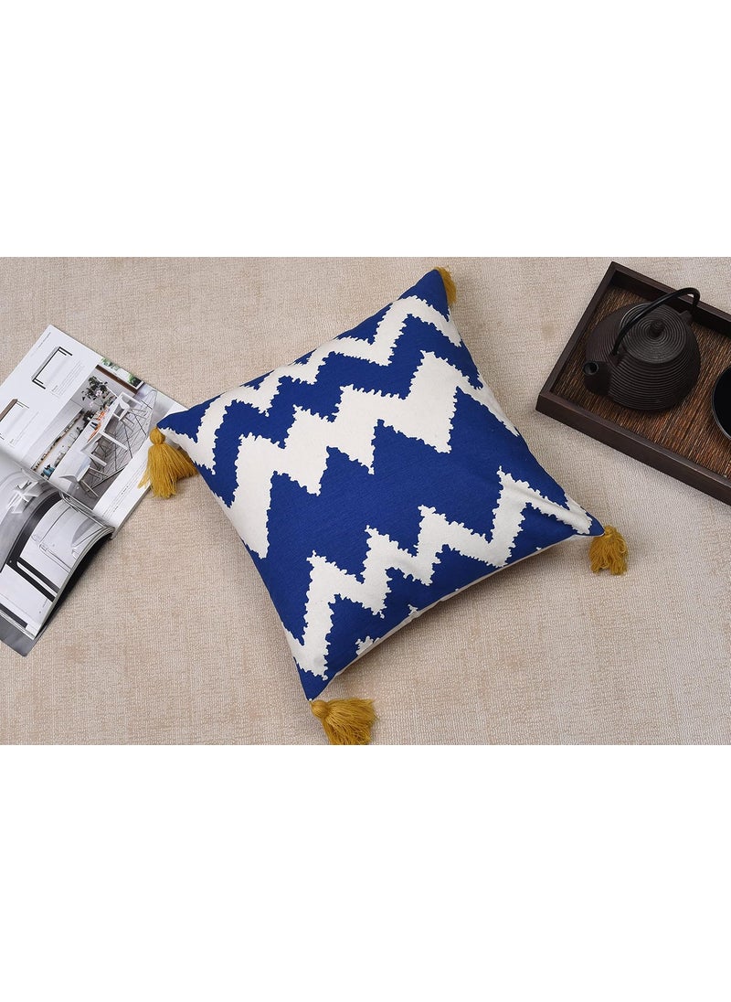 Decoghar Blue Handmade Bohemian Embroidered Throw Pillow Cover Square Cushion Cover for Living Rooms Bedrooms and Offices 16x16 Inch Pack of 1