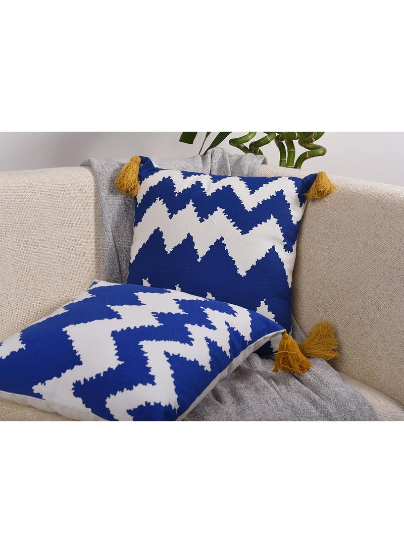 Decoghar Blue Handmade Bohemian Embroidered Throw Pillow Cover Square Cushion Cover for Living Rooms Bedrooms and Offices 16x16 Inch Pack of 1