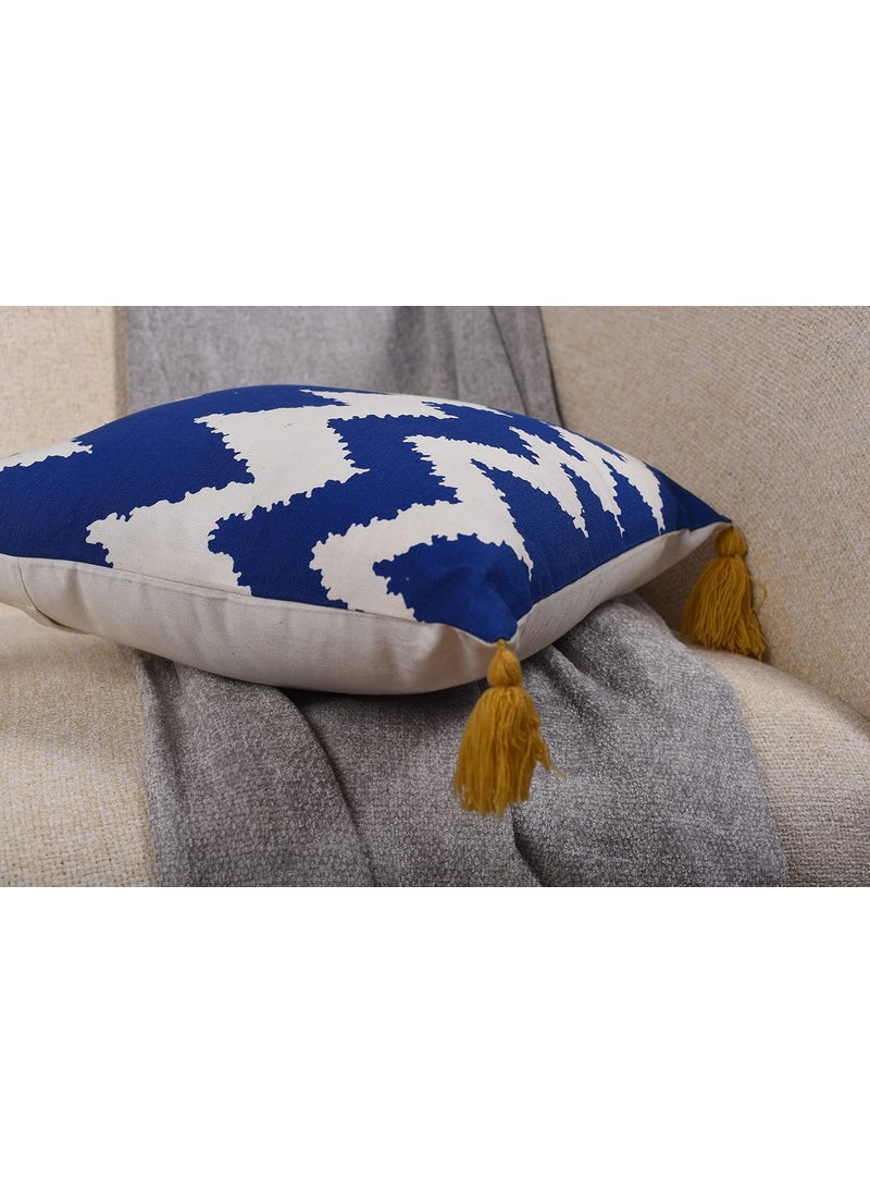 Decoghar Blue Handmade Bohemian Embroidered Throw Pillow Cover Square Cushion Cover for Living Rooms Bedrooms and Offices 16x16 Inch Pack of 1
