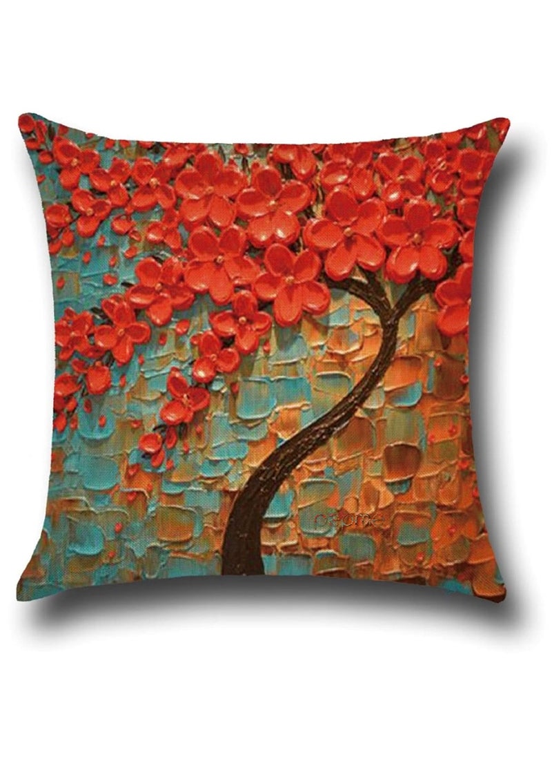 pepme Jute 50TC Tree Floral Print Throw Pillow Cushion Covers with Inside Foam Hidden Zipper and Superior Back Cover Set of 5 16 x 16 inches Multicolour