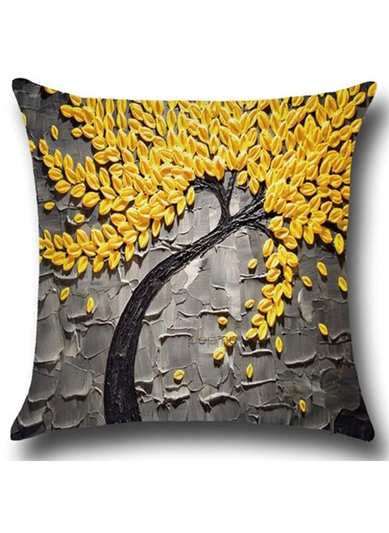 pepme Jute 50TC Tree Floral Print Throw Pillow Cushion Covers with Inside Foam Hidden Zipper and Superior Back Cover Set of 5 16 x 16 inches Multicolour
