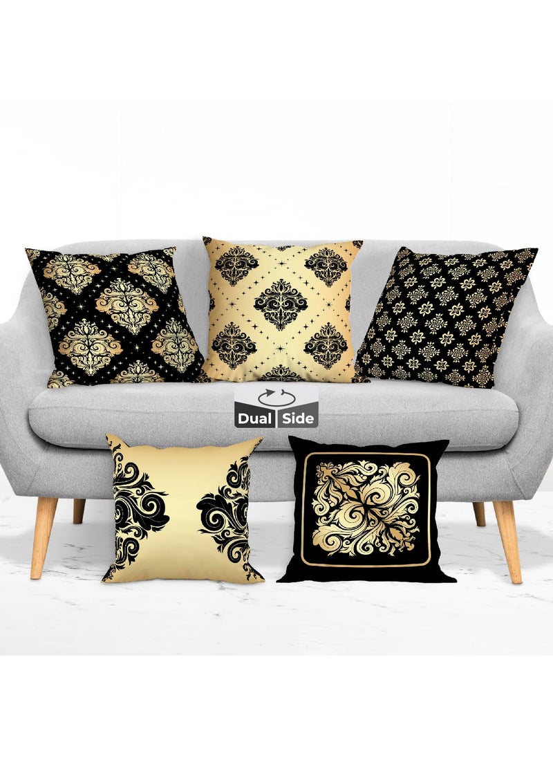 Brizberry Designer Ethnic Diwali Gift Polycotton Pillow Cushion Covers Double Side Printing Set of 5 16 inch x 16 inch Design 20