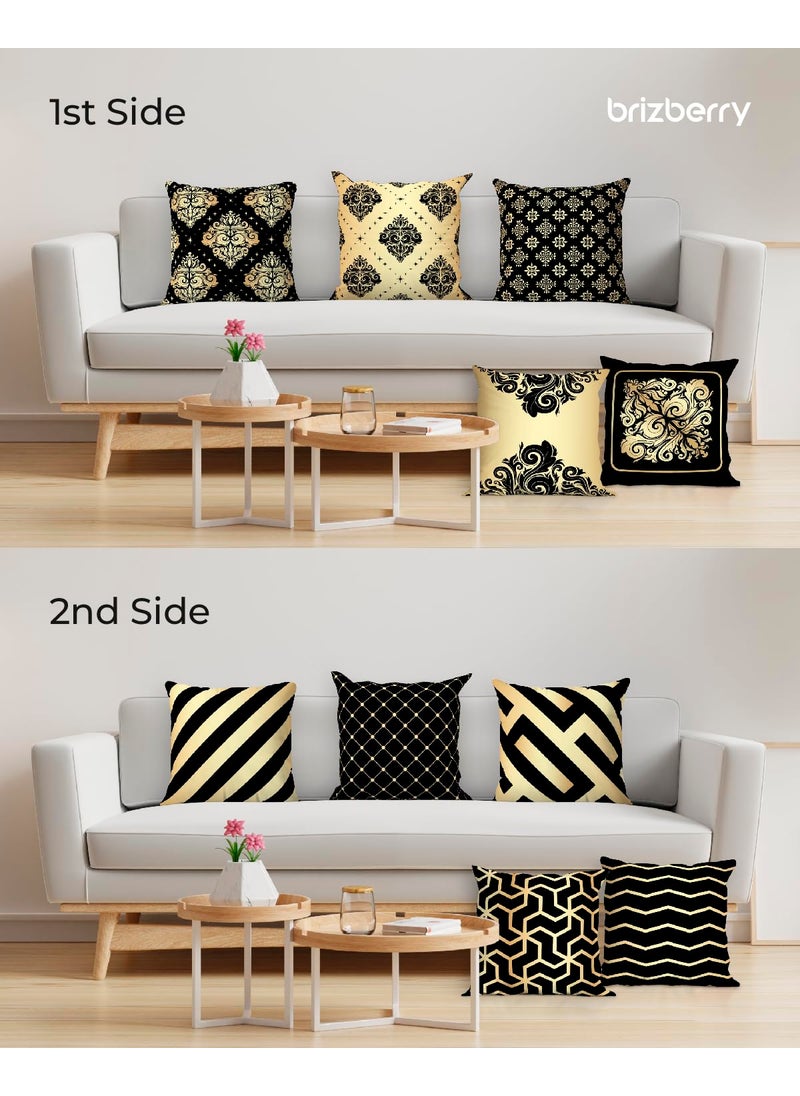 Brizberry Designer Ethnic Diwali Gift Polycotton Pillow Cushion Covers Double Side Printing Set of 5 16 inch x 16 inch Design 20