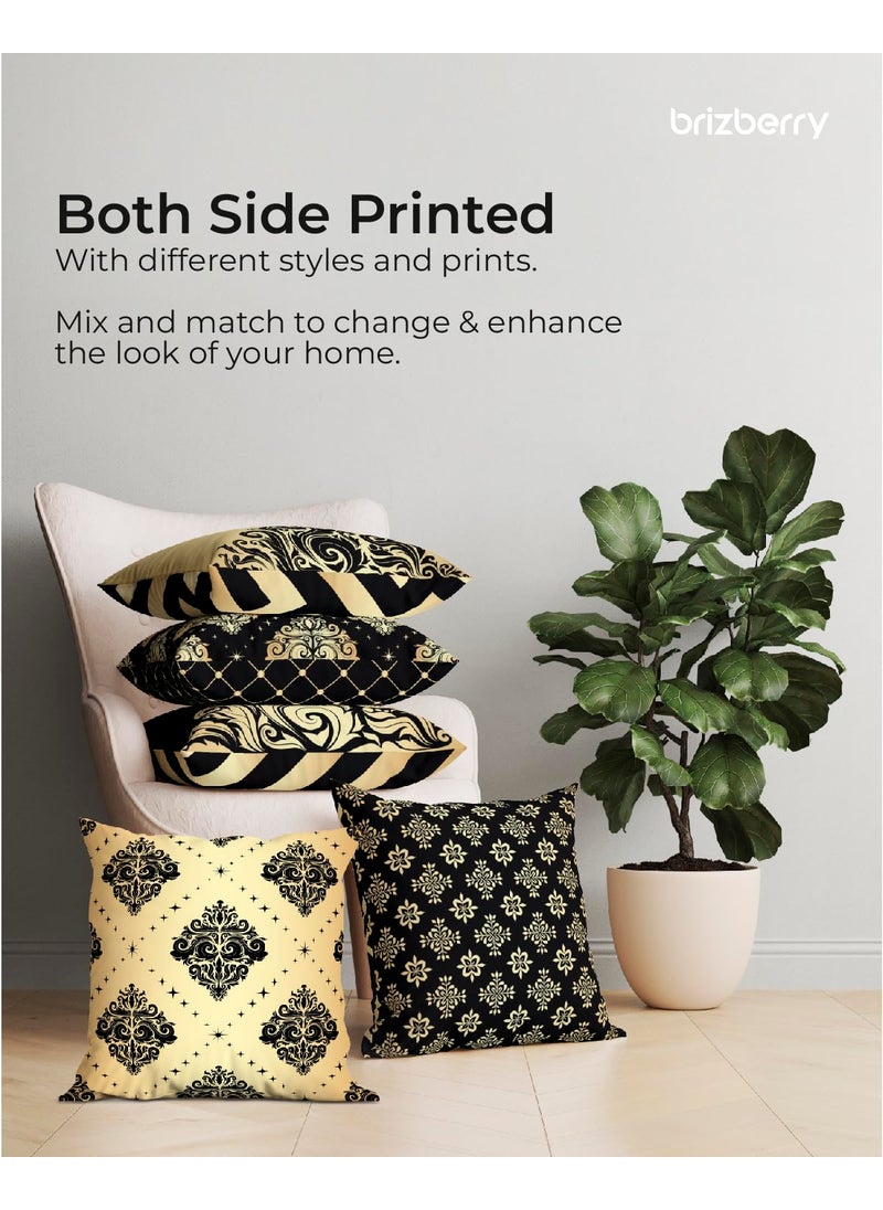 Brizberry Designer Ethnic Diwali Gift Polycotton Pillow Cushion Covers Double Side Printing Set of 5 16 inch x 16 inch Design 20