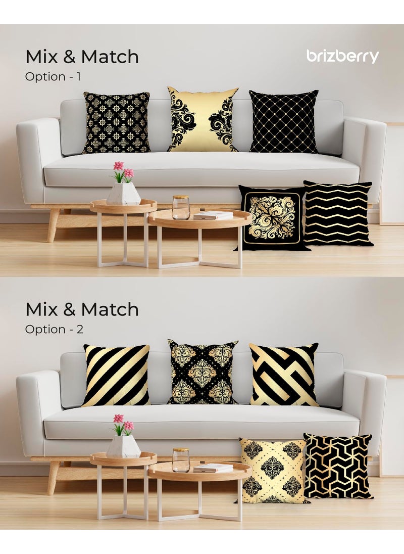 Brizberry Designer Ethnic Diwali Gift Polycotton Pillow Cushion Covers Double Side Printing Set of 5 16 inch x 16 inch Design 20