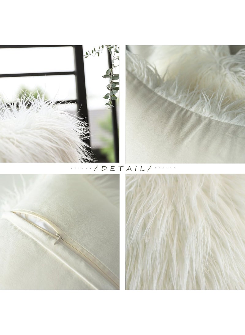 Kevin Textile Set of 2 Decorative Luxury Series Merino Style Christmas OffWhite Fur Throw Pillow Case Cushion Cover Pillow Cover for Bed 20x 2050x50cm