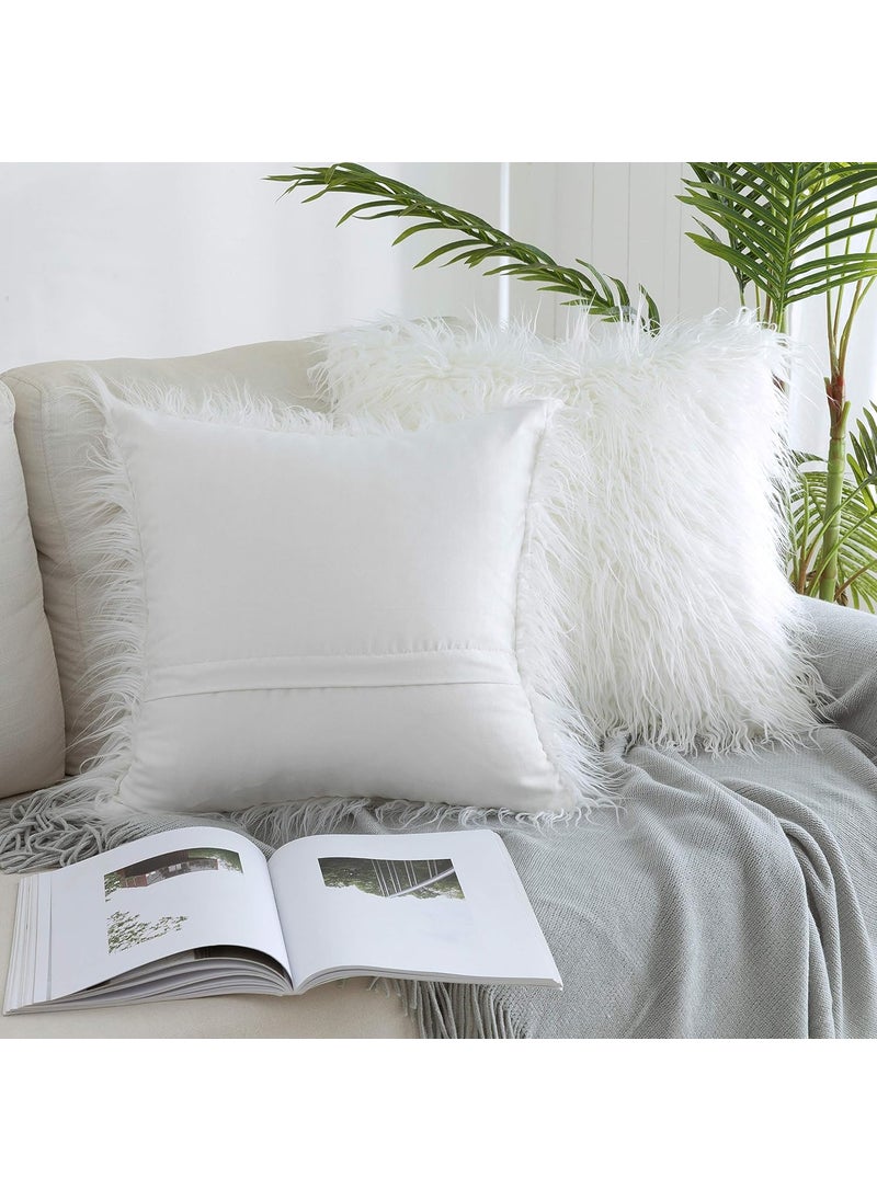 Kevin Textile Set of 2 Decorative Luxury Series Merino Style Christmas OffWhite Fur Throw Pillow Case Cushion Cover Pillow Cover for Bed 20x 2050x50cm