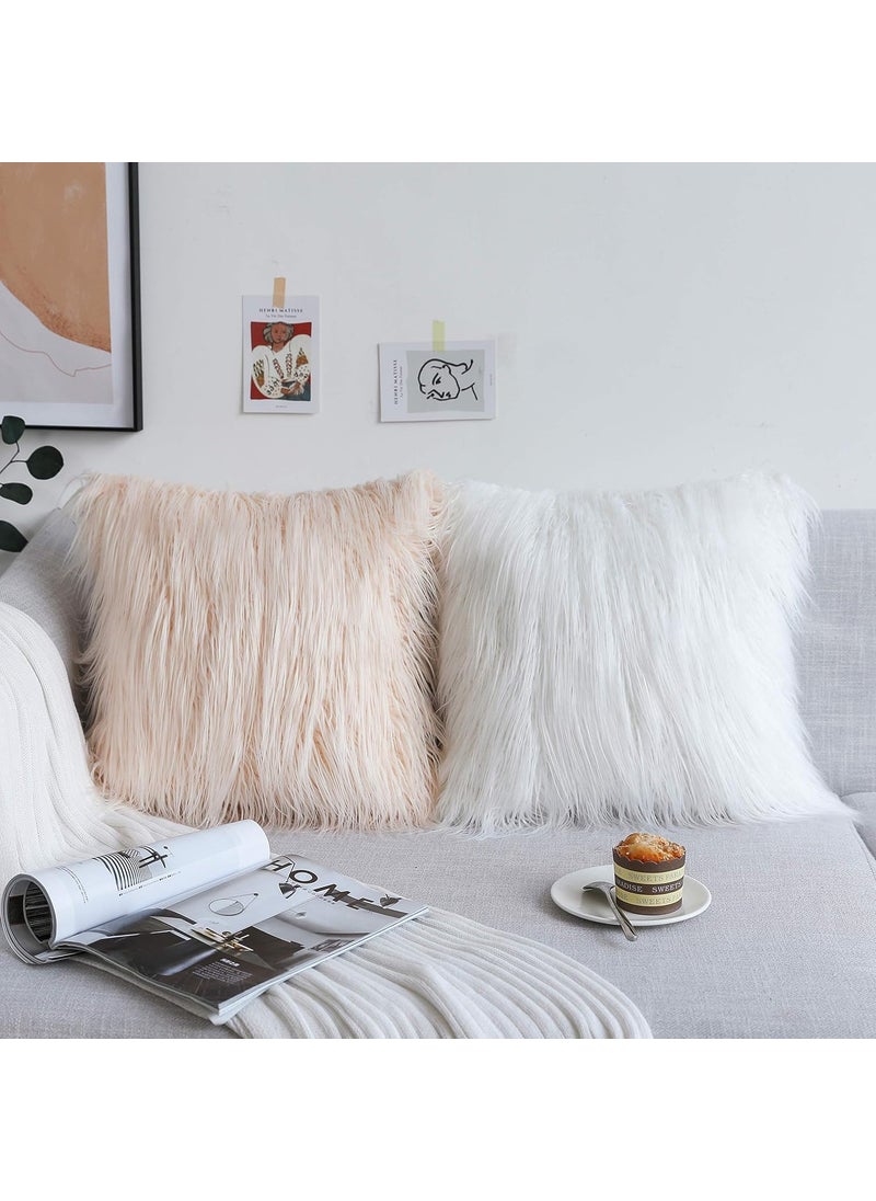 Kevin Textile Set of 2 Decorative Luxury Series Merino Style Christmas OffWhite Fur Throw Pillow Case Cushion Cover Pillow Cover for Bed 20x 2050x50cm