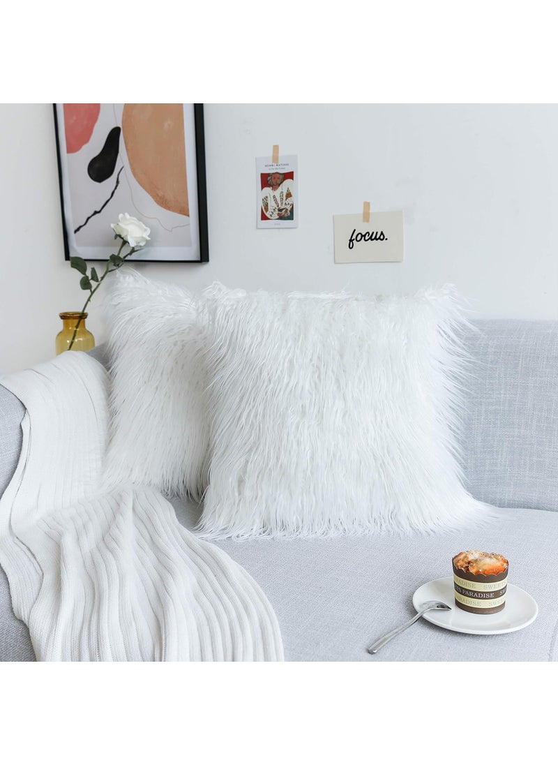 Kevin Textile Set of 2 Decorative Luxury Series Merino Style Christmas OffWhite Fur Throw Pillow Case Cushion Cover Pillow Cover for Bed 20x 2050x50cm