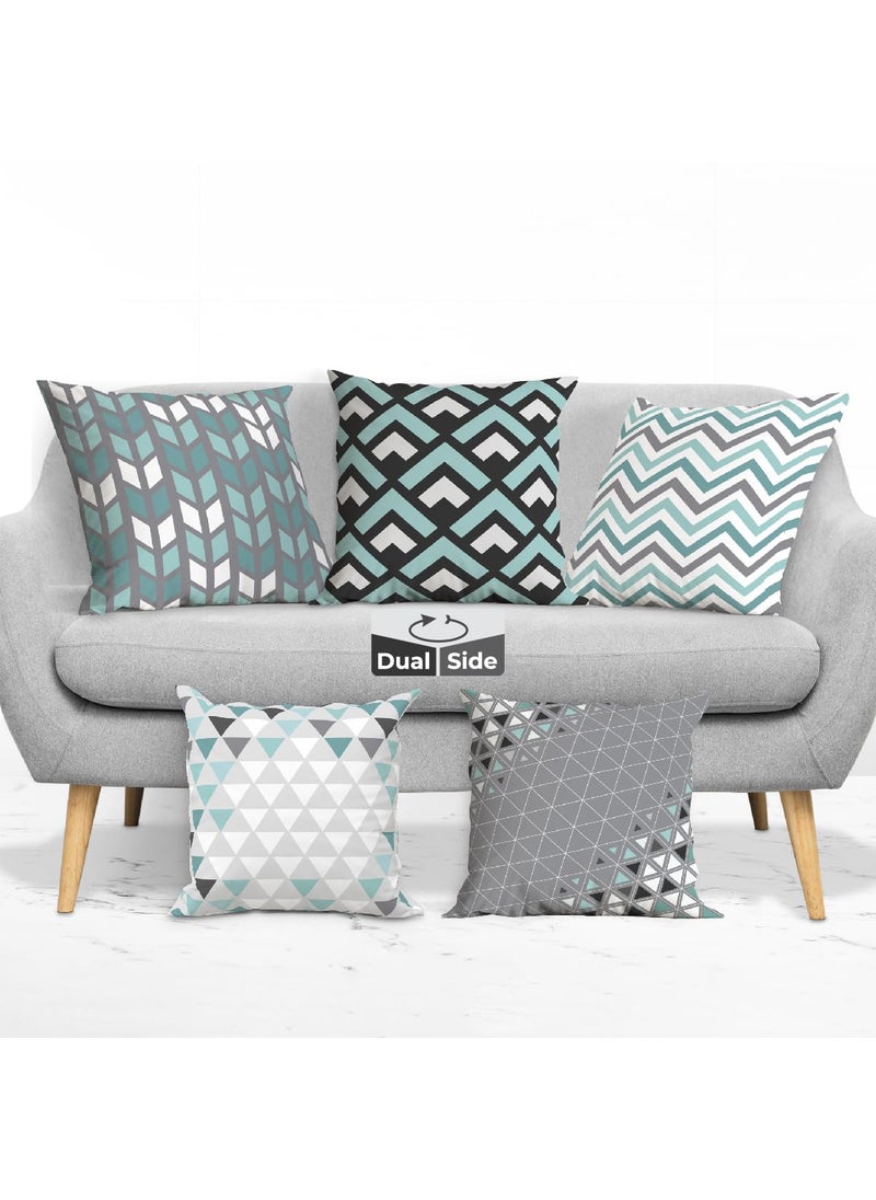 Brizberry Designer Decorative Premium Polycotton Throw Pillow Cushion Covers Double Side Printing Set of 5 16 inch x 16 inch Design 47