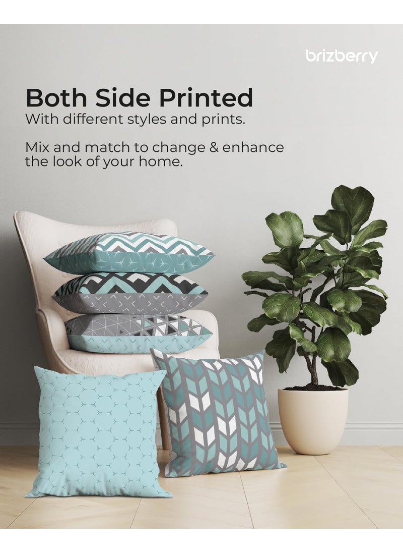 Brizberry Designer Decorative Premium Polycotton Throw Pillow Cushion Covers Double Side Printing Set of 5 16 inch x 16 inch Design 47