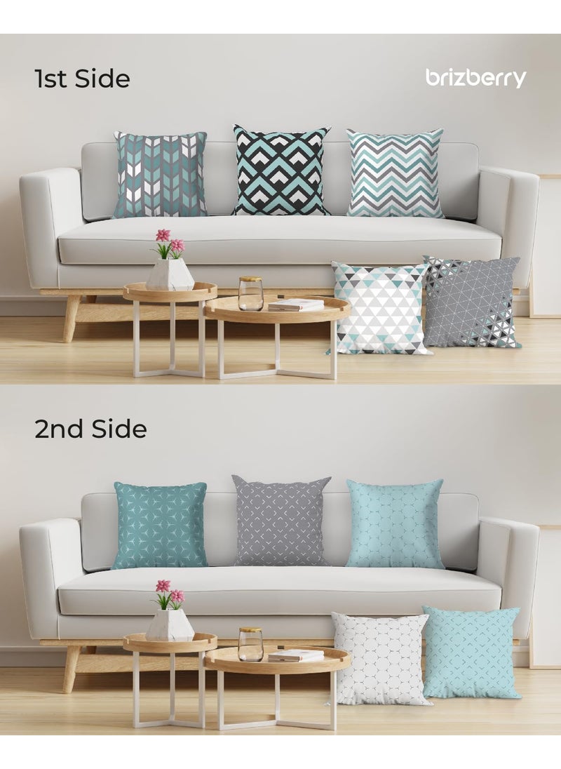 Brizberry Designer Decorative Premium Polycotton Throw Pillow Cushion Covers Double Side Printing Set of 5 16 inch x 16 inch Design 47