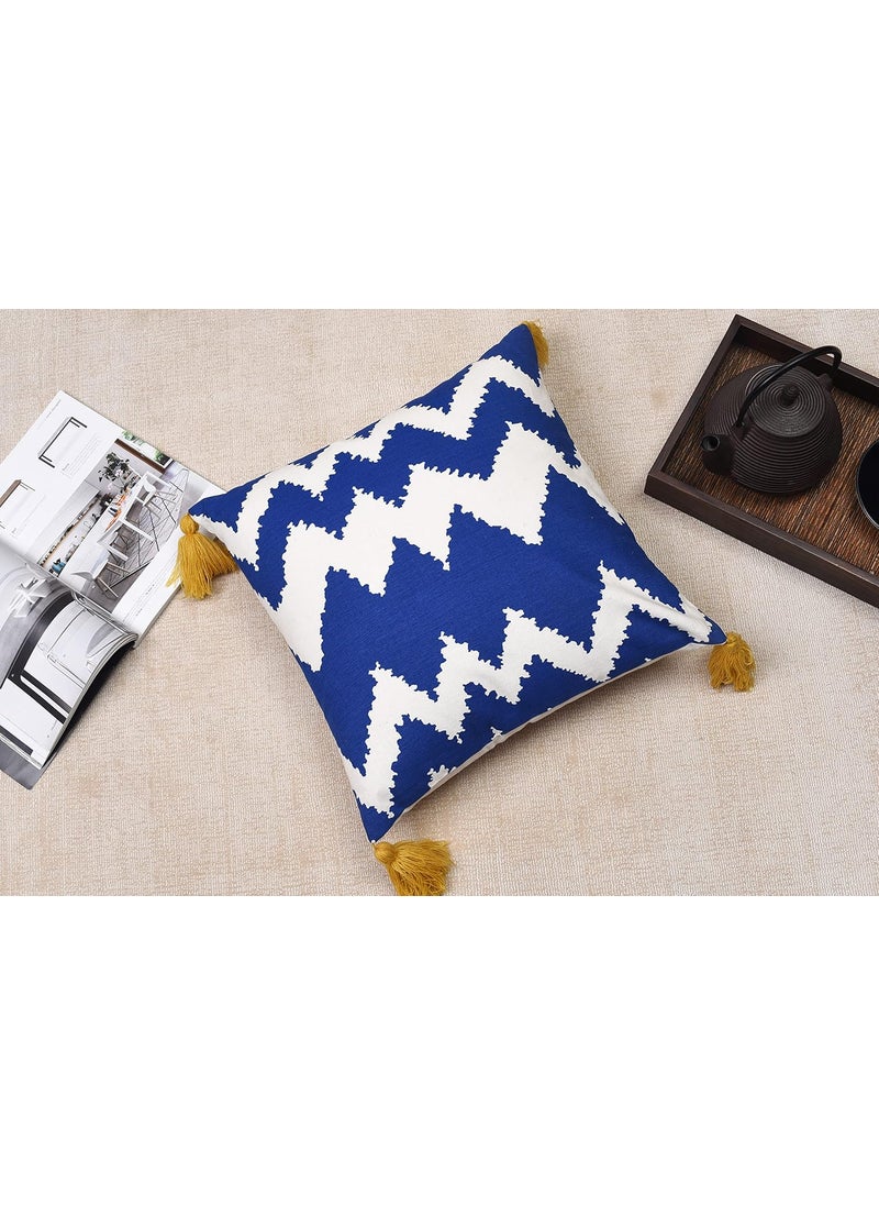 Decoghar Blue Handmade Bohemian Embroidered Throw Pillow Covers Square Cushion Covers for Living Rooms Bedrooms and Offices 16x16 Inch Pack of 2
