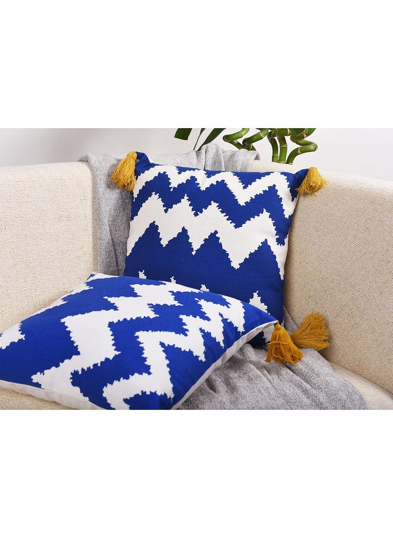 Decoghar Blue Handmade Bohemian Embroidered Throw Pillow Covers Square Cushion Covers for Living Rooms Bedrooms and Offices 16x16 Inch Pack of 2