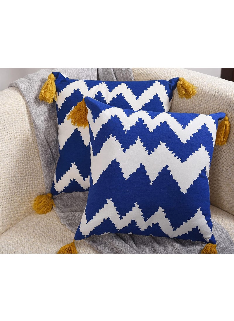 Decoghar Blue Handmade Bohemian Embroidered Throw Pillow Covers Square Cushion Covers for Living Rooms Bedrooms and Offices 16x16 Inch Pack of 2