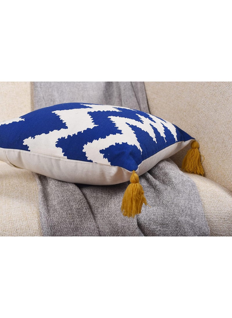 Decoghar Blue Handmade Bohemian Embroidered Throw Pillow Covers Square Cushion Covers for Living Rooms Bedrooms and Offices 16x16 Inch Pack of 2