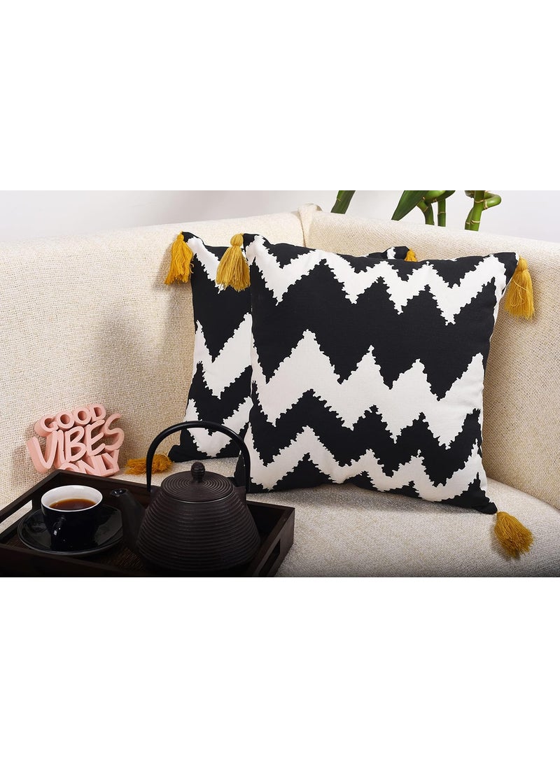 DecogharBlackHandmade Bohemian Embroidered Single Square Throw Pillow CoverLiving Rooms_bedrooms_Offices Pillow Covers 16x16 InchsPack of 2