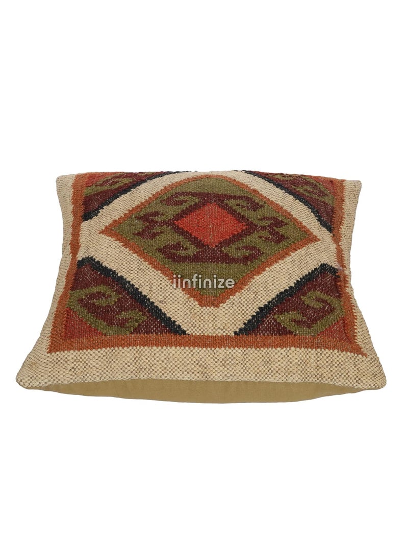 iinfinize Sofa Pillow Cover Solid Wool Jute Standard Cushion Cover Couch Decorative Square Pillow Case Handmade Kilim Multicolour Case 18x18 Inch