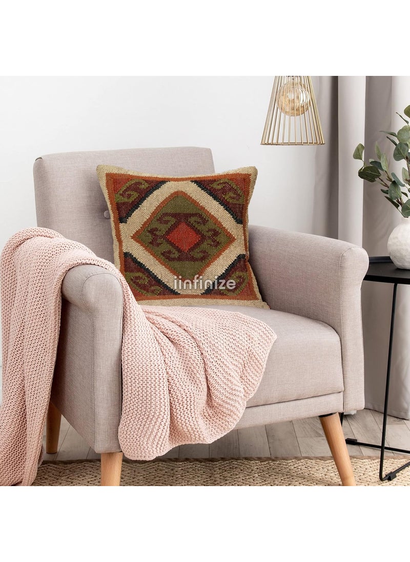 iinfinize Sofa Pillow Cover Solid Wool Jute Standard Cushion Cover Couch Decorative Square Pillow Case Handmade Kilim Multicolour Case 18x18 Inch