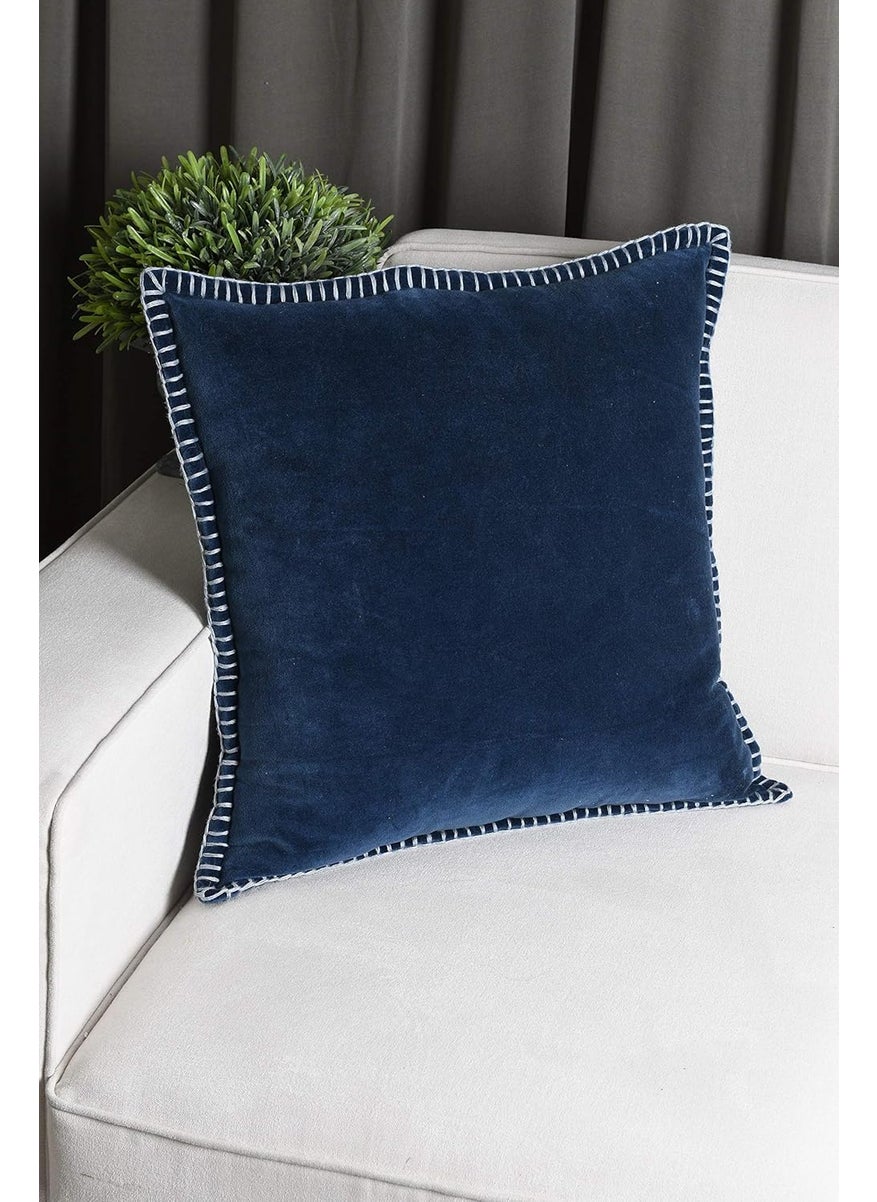 IMPEXART PVT LTD 100 Export Quality Velvet Super Soft Decorative Blanket Stitch Corner TwinSides Design Soft Throw Pillow Cases for Couch Cushion Covers for Sofa 16 x 16 Blue Pack of 2