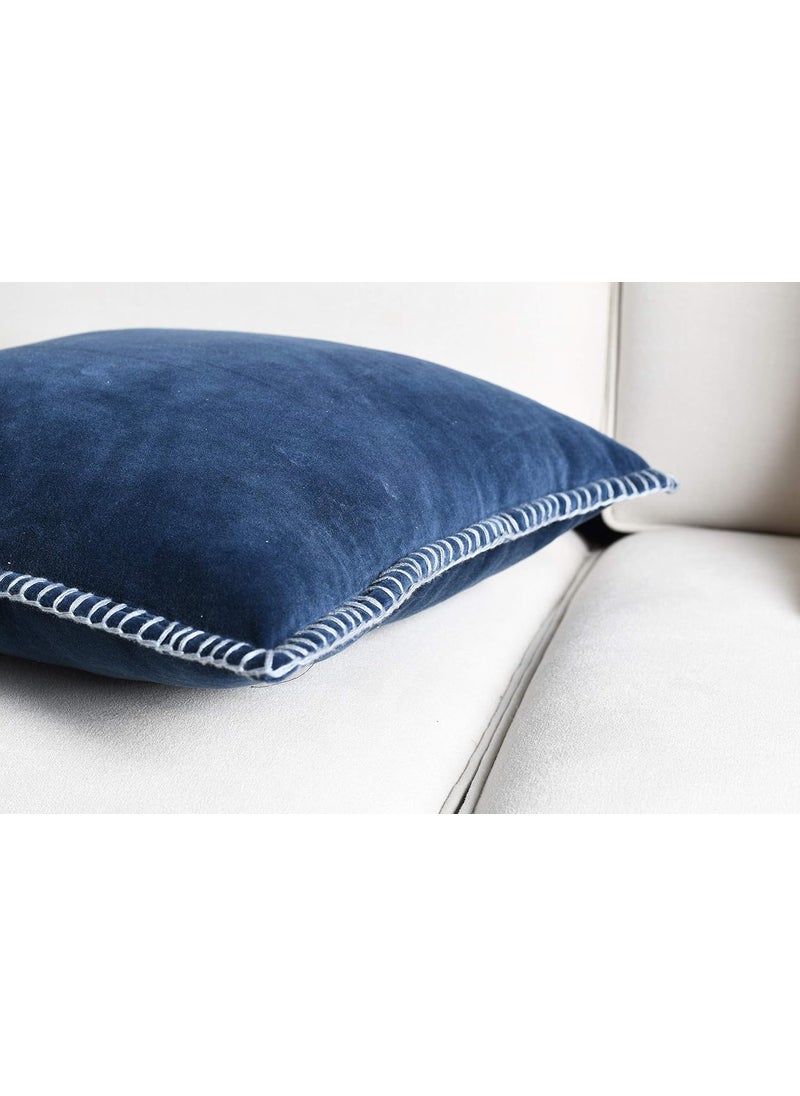 IMPEXART PVT LTD 100 Export Quality Velvet Super Soft Decorative Blanket Stitch Corner TwinSides Design Soft Throw Pillow Cases for Couch Cushion Covers for Sofa 16 x 16 Blue Pack of 2
