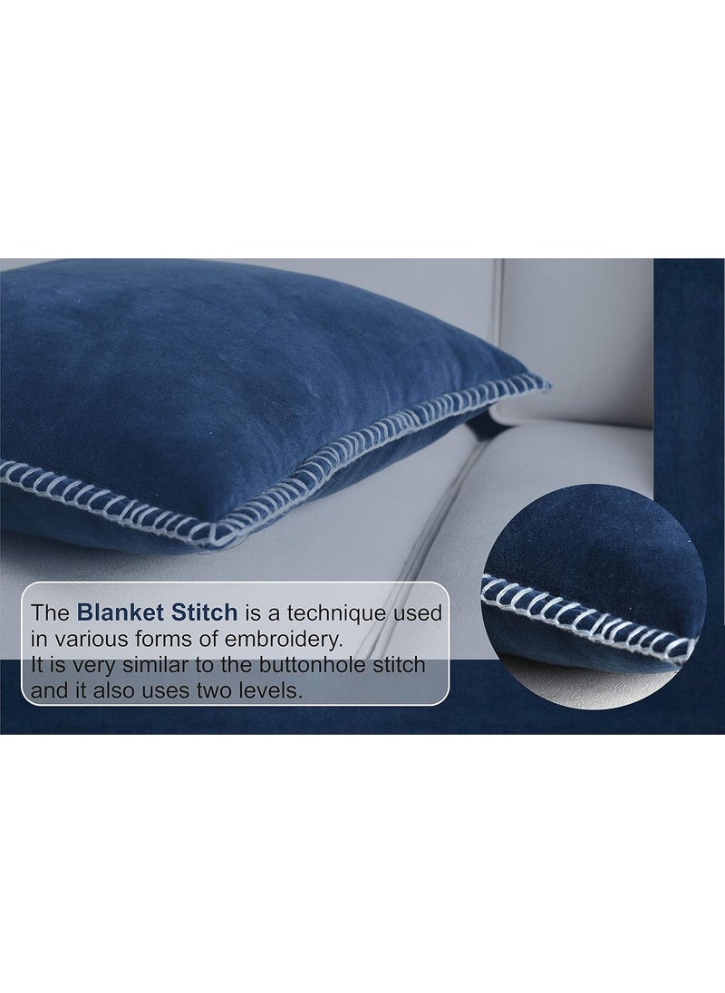 IMPEXART PVT LTD 100 Export Quality Velvet Super Soft Decorative Blanket Stitch Corner TwinSides Design Soft Throw Pillow Cases for Couch Cushion Covers for Sofa 16 x 16 Blue Pack of 2