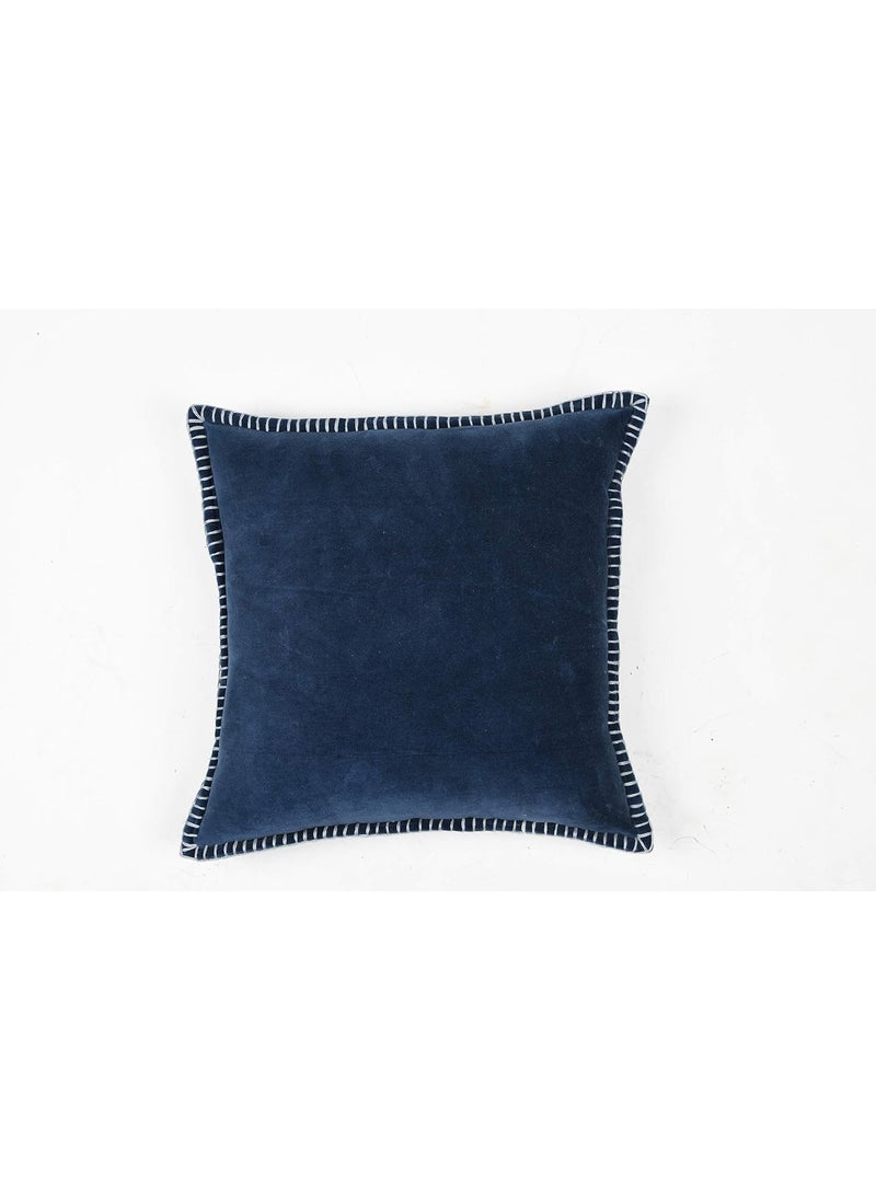 IMPEXART PVT LTD 100 Export Quality Velvet Super Soft Decorative Blanket Stitch Corner TwinSides Design Soft Throw Pillow Cases for Couch Cushion Covers for Sofa 16 x 16 Blue Pack of 2