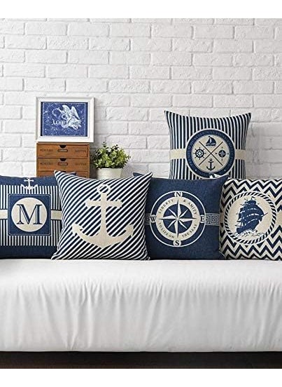 AEROHAVEN Set of 5 Designer Decorative Throw PillowCushion Covers CC116 18 inch x 18 inch Blue