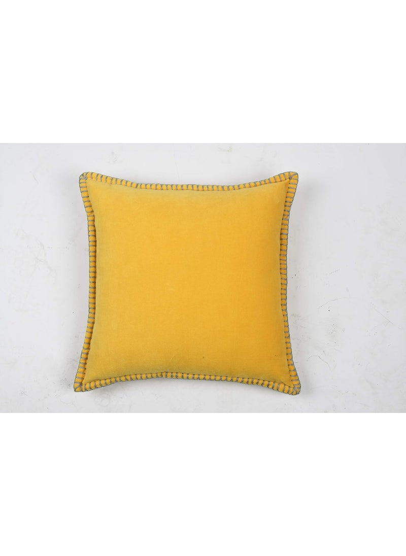 IMPEXART PVT LTD 100 Export Quality Velvet Super Soft Decorative Blanket Stitch Corner TwinSides Design Soft Throw Pillow Cases for Couch Cushion Covers for Sofa 16 x 16 Yellow Pack of 2