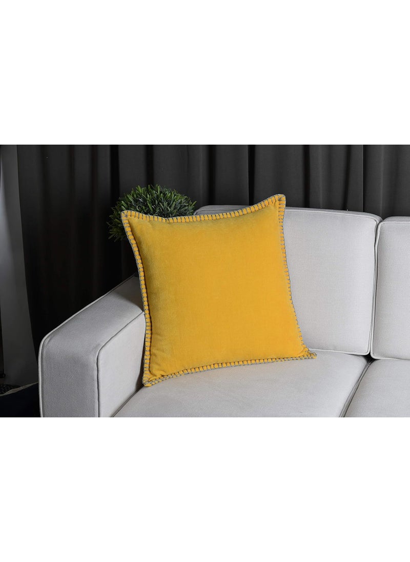 IMPEXART PVT LTD 100 Export Quality Velvet Super Soft Decorative Blanket Stitch Corner TwinSides Design Soft Throw Pillow Cases for Couch Cushion Covers for Sofa 16 x 16 Yellow Pack of 2