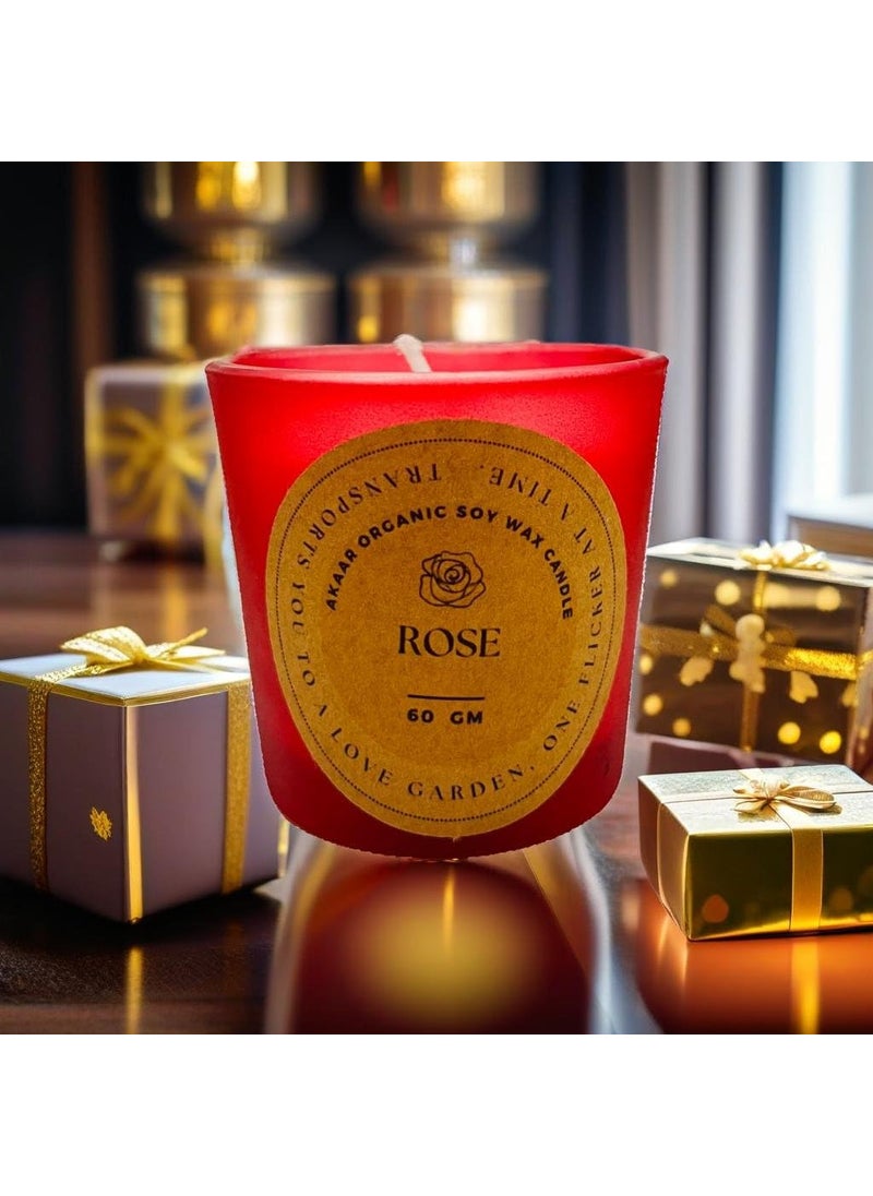 Akaar Organic Scented Candles Pure Soy Wax 60gms EachScented Aromatic Fragrance of Roseup to 15HrsBest GiftCandle Home Decoration Rose