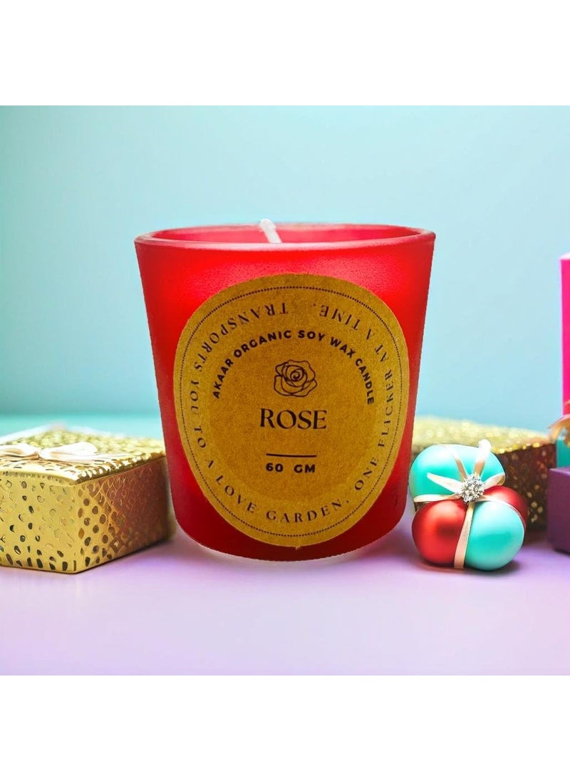 Akaar Organic Scented Candles Pure Soy Wax 60gms EachScented Aromatic Fragrance of Roseup to 15HrsBest GiftCandle Home Decoration Rose