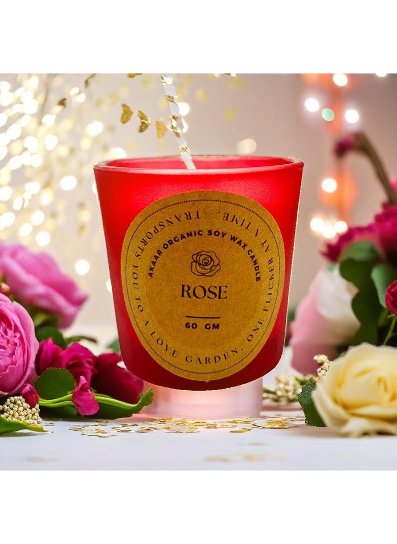 Akaar Organic Scented Candles Pure Soy Wax 60gms EachScented Aromatic Fragrance of Roseup to 15HrsBest GiftCandle Home Decoration Rose
