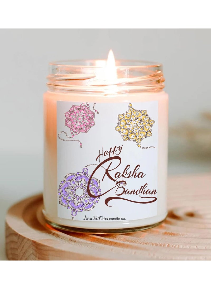 First Row Aromatic Fables Scented Candle with Raksha Bandhan Gift Pack Rakhi Roli Chawal Best Gift from Sister Rakhi Combo Rakhi Thread for Brothers Lavender