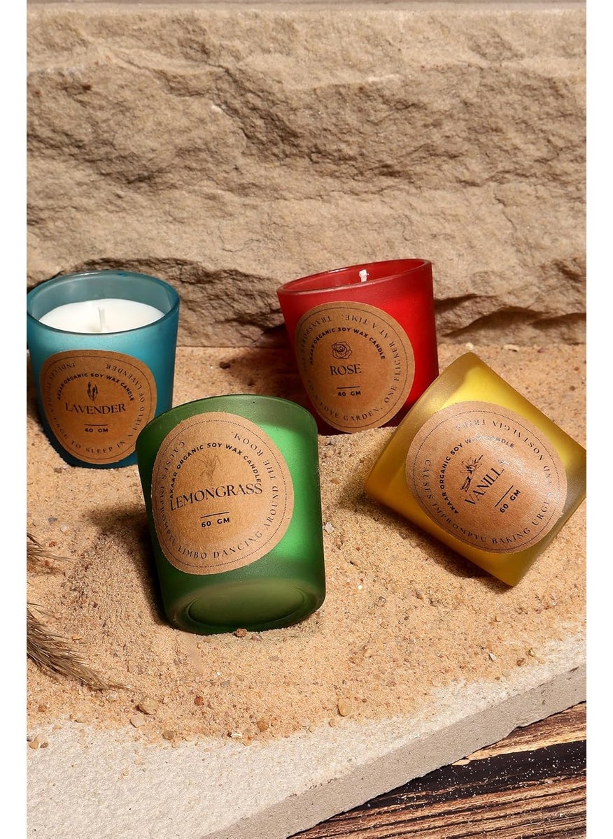 Akaar Organic Scented Candles Pure Soy Wax4X60gms EachScented Aromatic Fragrance of VanillaLemongrassLavender Roseup to 15HrsBest GiftCandle Home Decoration