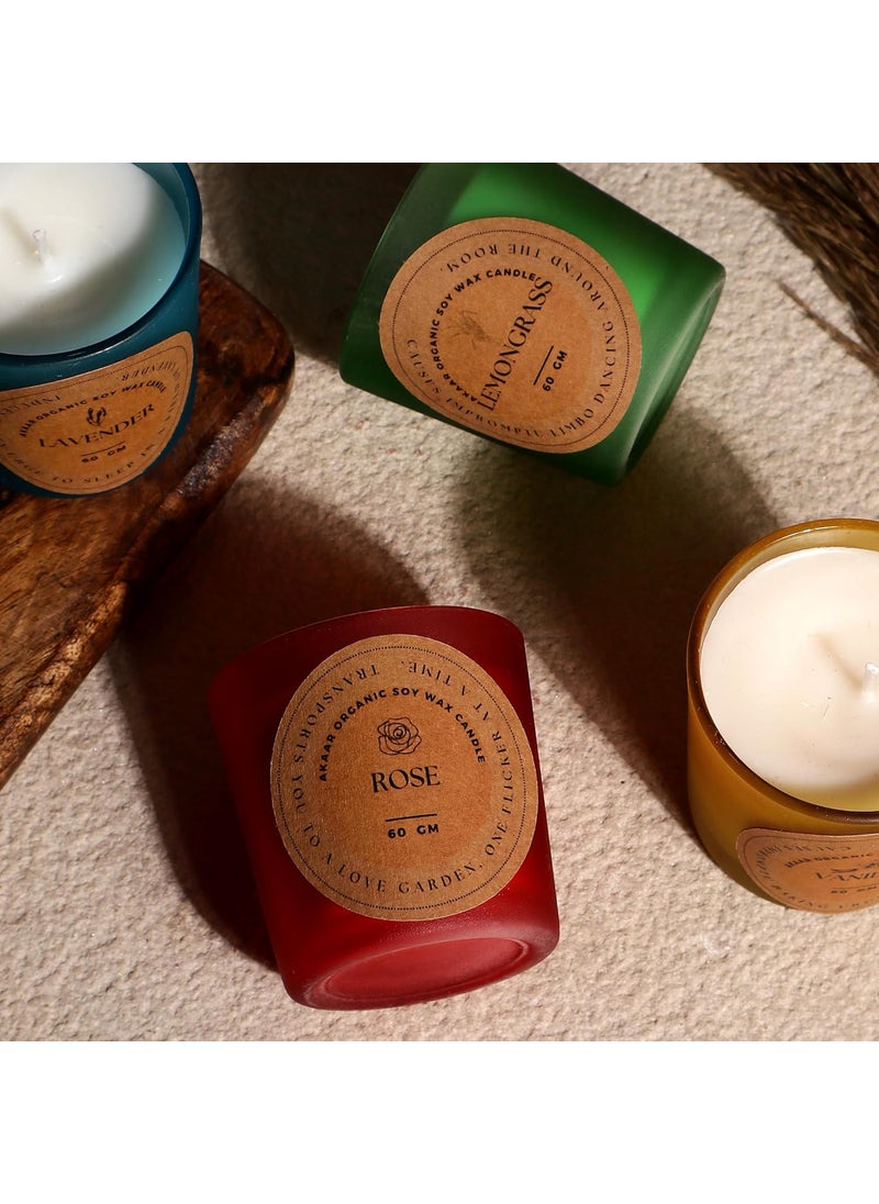 Akaar Organic Scented Candles Pure Soy Wax4X60gms EachScented Aromatic Fragrance of VanillaLemongrassLavender Roseup to 15HrsBest GiftCandle Home Decoration