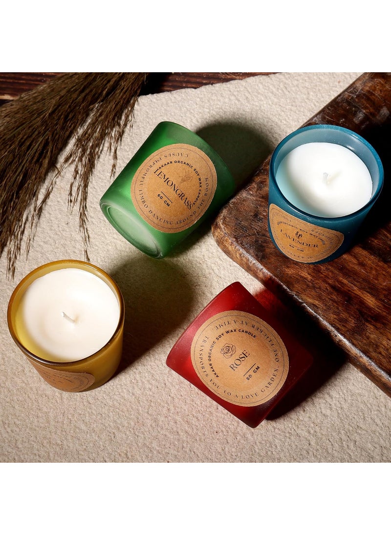 Akaar Organic Aroma Candles Pure Soy Wax4X60gms EachScented Aromatic Fragrance of VanillaLemongrassLavender Roseup to 15HrsBest GiftCandle Home Decoration