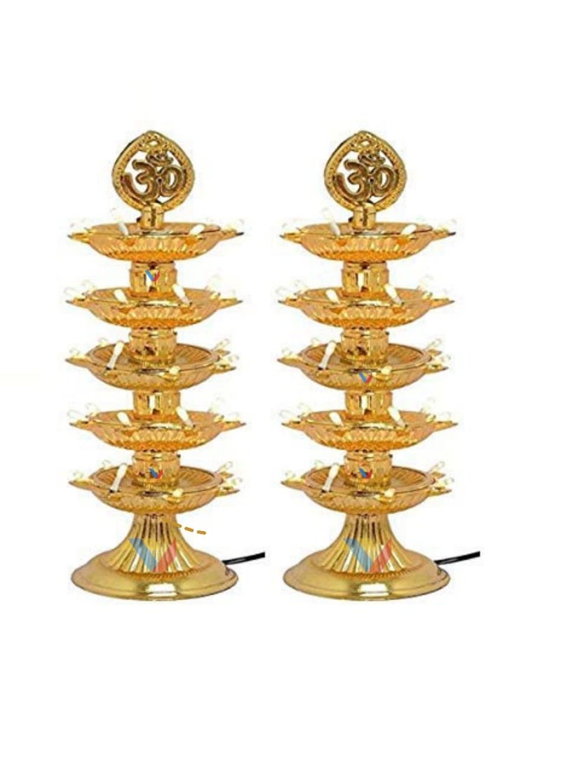 Balaji Retail 35 Deep Light Diya for Mandir TrustedTested Golden 5 Layer Electric Diya for Pooja Room Deepak Light Pooja Diya Light Pack of 2 B71
