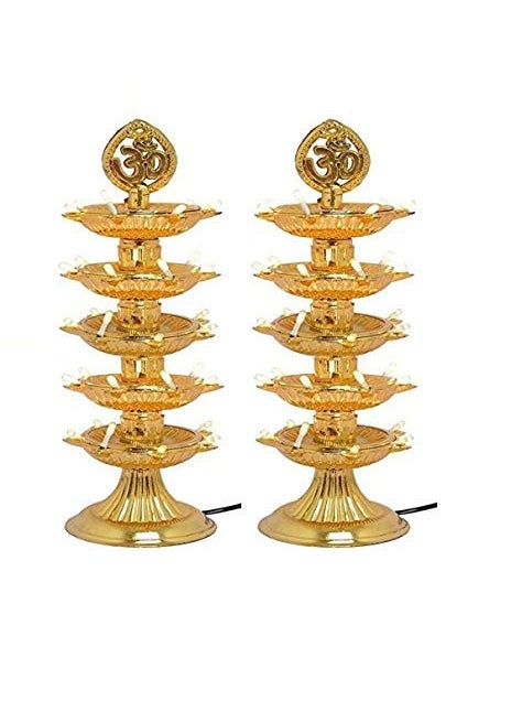 Balaji Retail 35 Deep Light Diya for Mandir TrustedTested Golden 5 Layer Electric Diya for Pooja Room Deepak Light Pooja Diya Light Pack of 2 B71