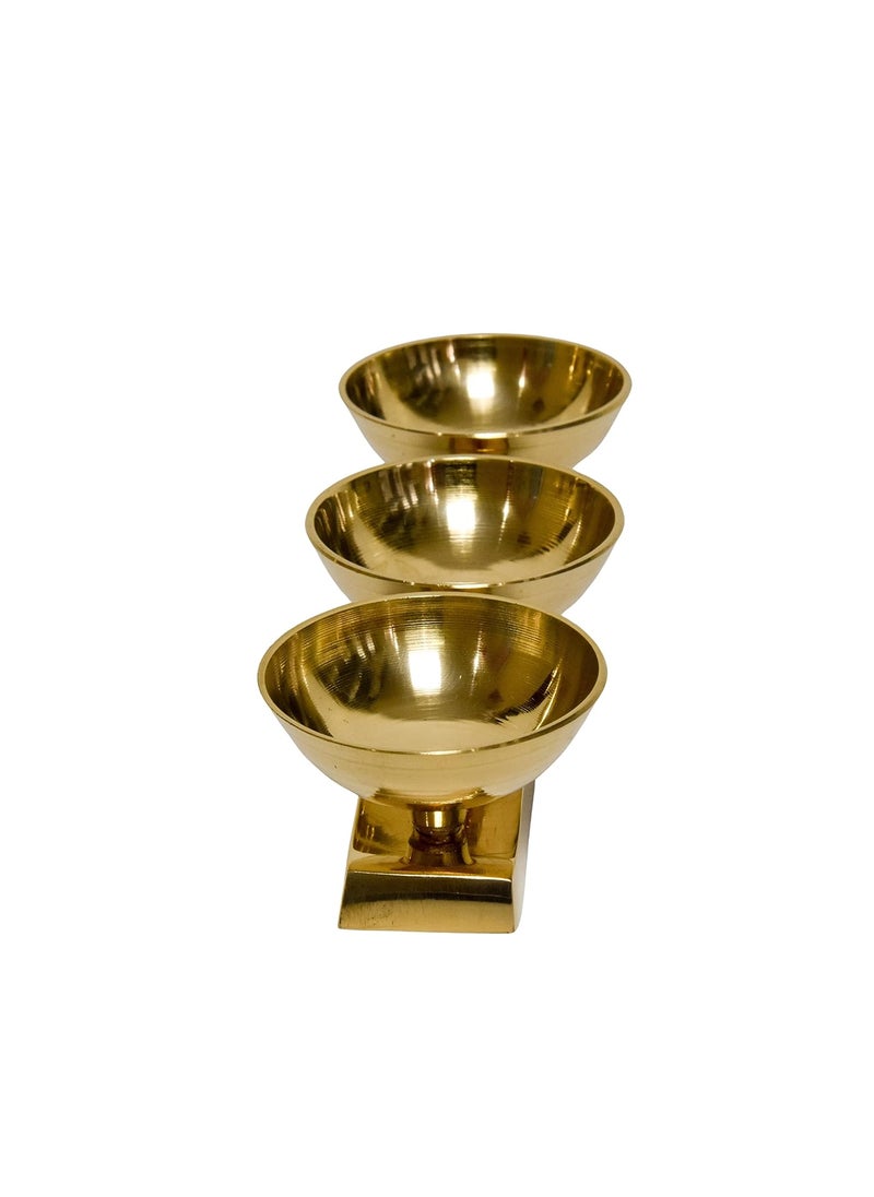 Bhimonee Decor Pure Brass 3 LineSal Diya 175 inches Brass Colour Pack of 1 Pc