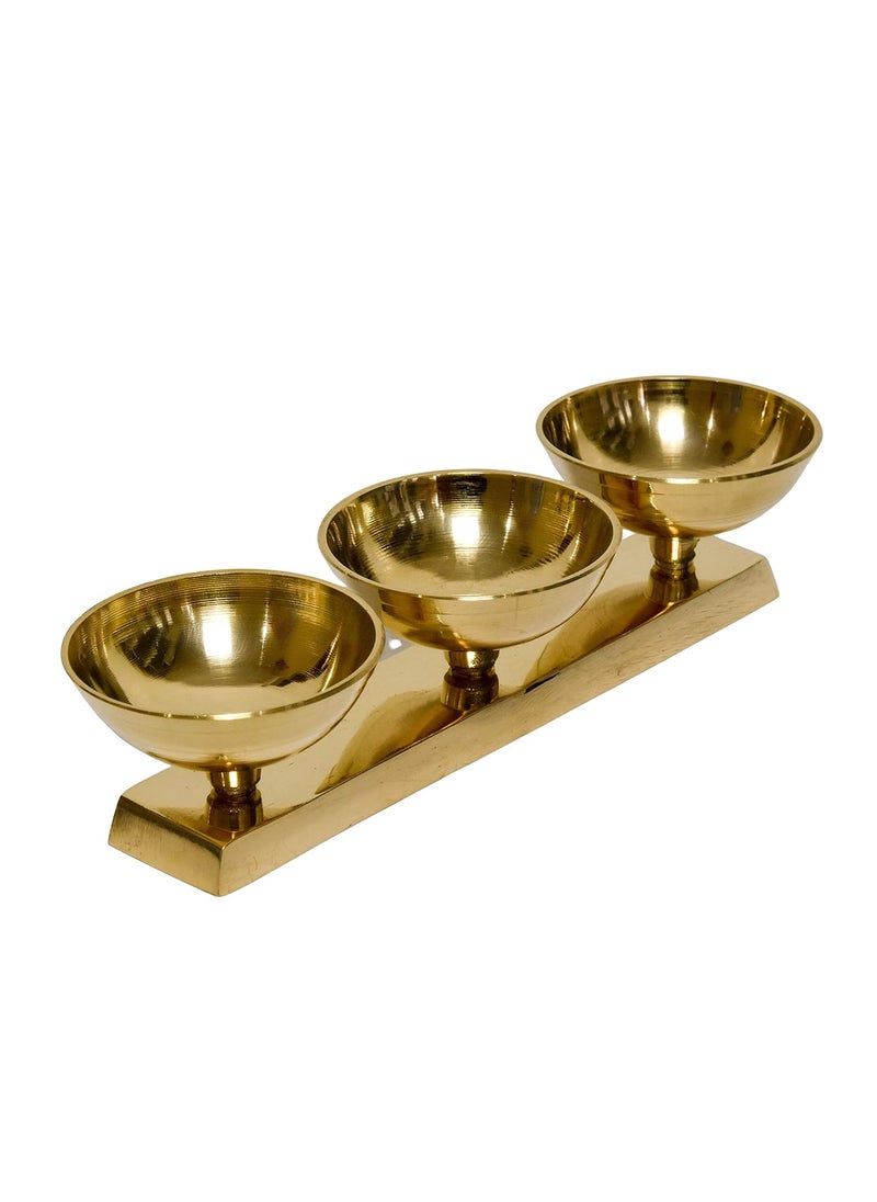 Bhimonee Decor Pure Brass 3 LineSal Diya 175 inches Brass Colour Pack of 1 Pc