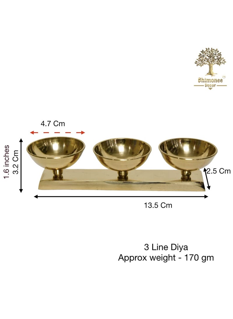 Bhimonee Decor Pure Brass 3 LineSal Diya 175 inches Brass Colour Pack of 1 Pc