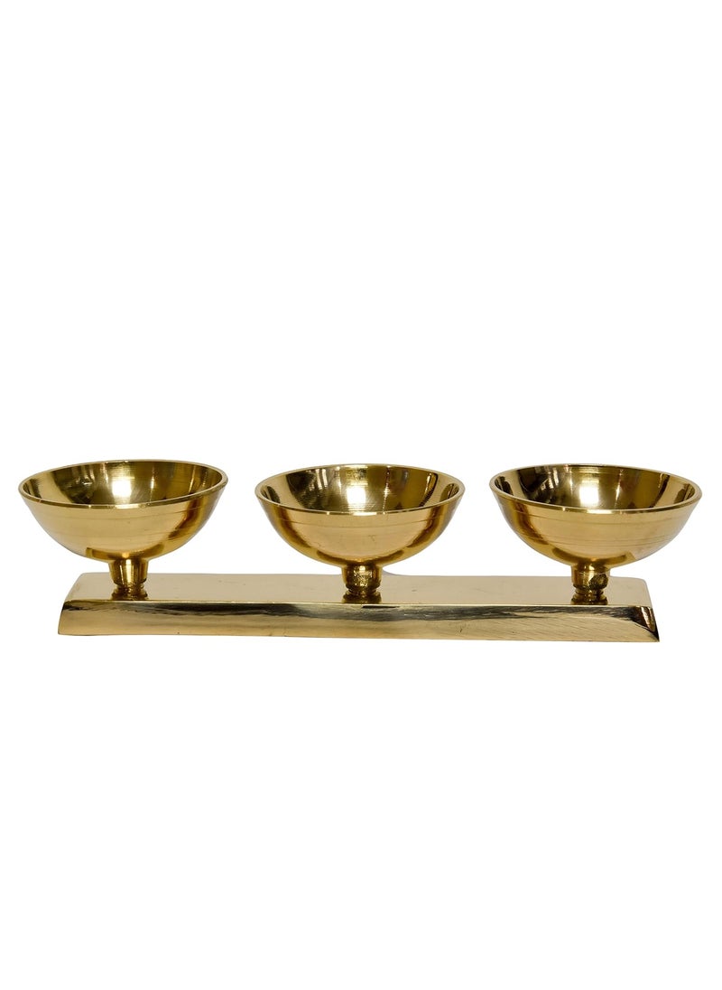 Bhimonee Decor Pure Brass 3 LineSal Diya 175 inches Brass Colour Pack of 1 Pc