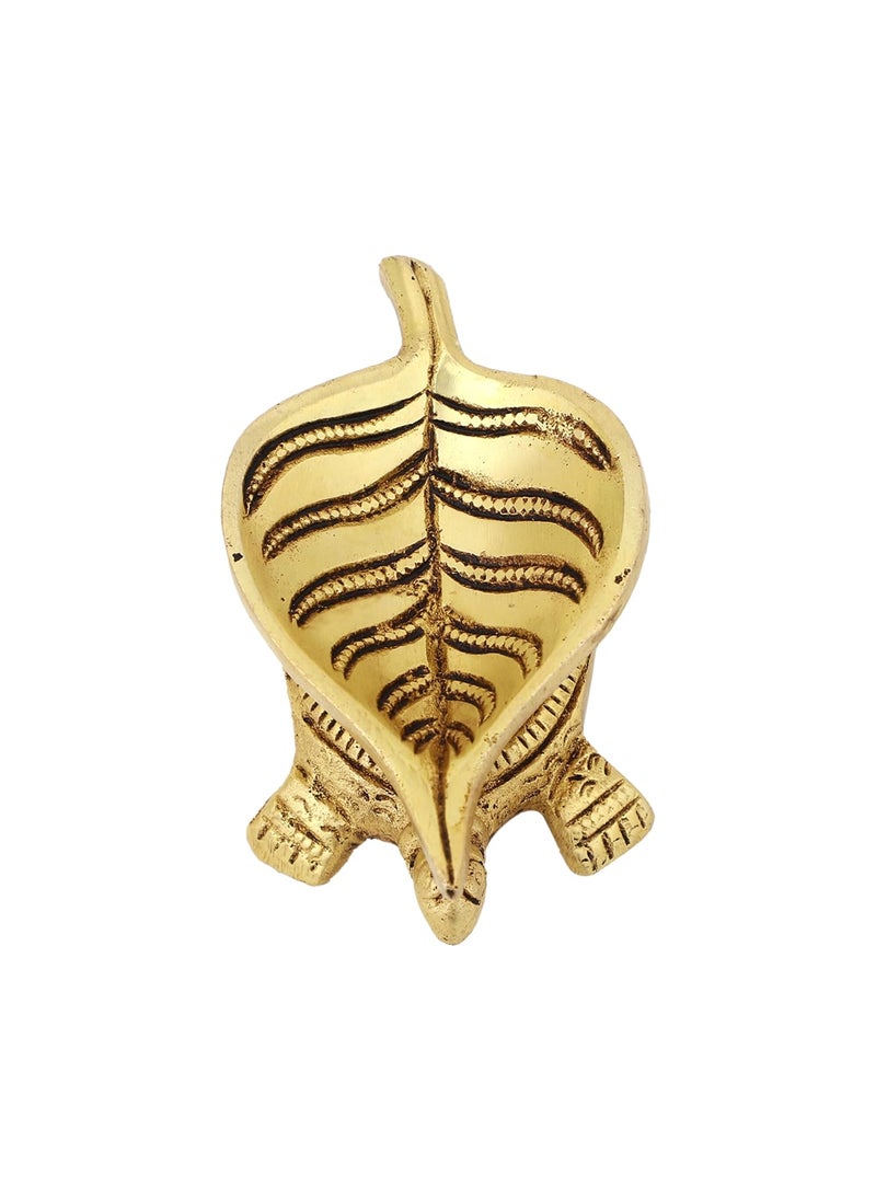 Jaszz Art Brass Turtle Leaf Diya Handmade Curved Oil Wick Kuber Deepak for Home Decor Temple Puja Counter Decoration Festival Gift 3 inches and 200g