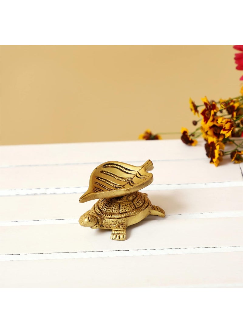 Jaszz Art Brass Turtle Leaf Diya Handmade Curved Oil Wick Kuber Deepak for Home Decor Temple Puja Counter Decoration Festival Gift 3 inches and 200g