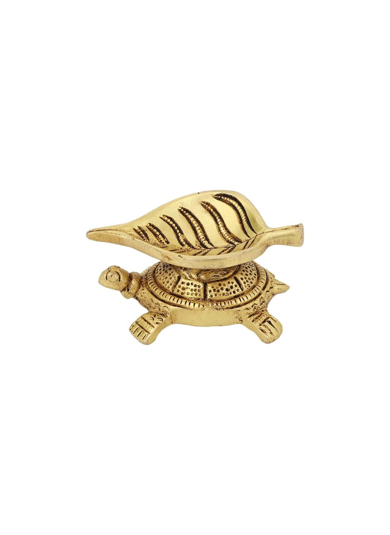 Jaszz Art Brass Turtle Leaf Diya Handmade Curved Oil Wick Kuber Deepak for Home Decor Temple Puja Counter Decoration Festival Gift 3 inches and 200g