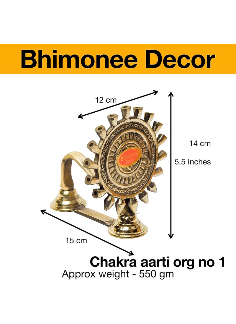Bhimonee Decor Pure Brass Chakra Aarti Deep Deepak Diya for Pooja Purposes 55 Inches 550gm
