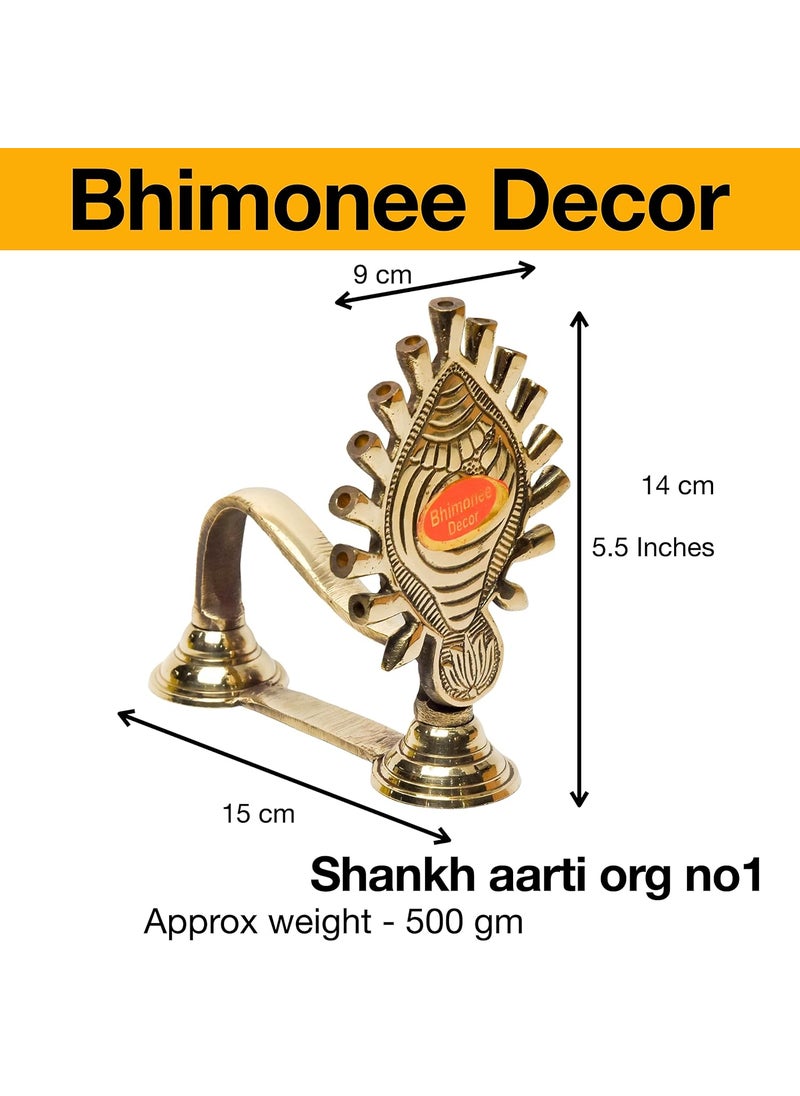 Bhimonee Decor Pure Brass Shankh Aarti Deep Deepak Diya for Pooja Purposes 55 Inches 500gm